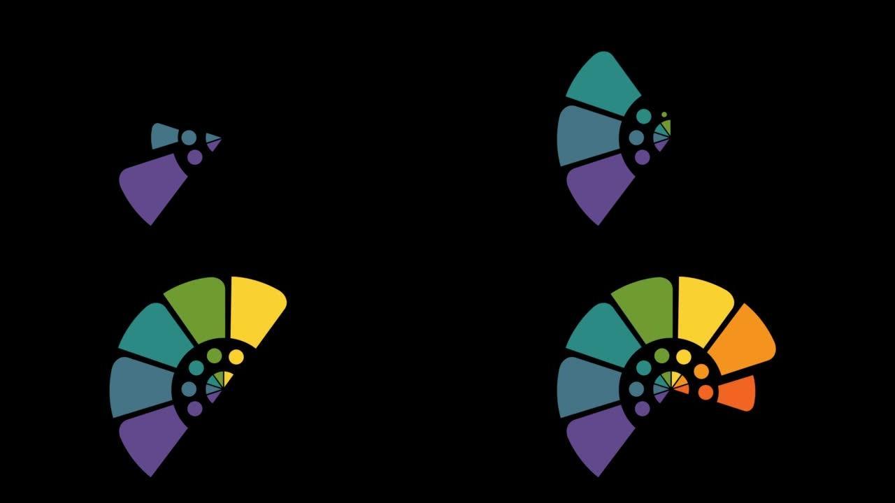 用于设计信息图的动画半圆模板文本区域的8个位置可用于广告工作流程，横幅，图表，网页设计，区域图表。背
