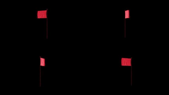 旗杆上的3D标志在黑色背景上旋转。由红色闪烁粒子组成的物体60 FPS。科学概念。标题、演示文稿的抽