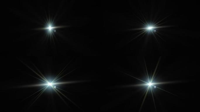 抽象循环中心浅绿色星星光学镜头耀斑旋转动画背景。4k无缝环路动态动力学亮星光线效应。星光条纹。