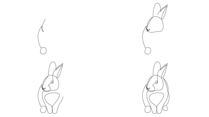 品牌企业标志标识可爱的兔子一张线条画的动画。繁殖农场图标的可爱兔子动物吉祥物概念。连续线自画动画。