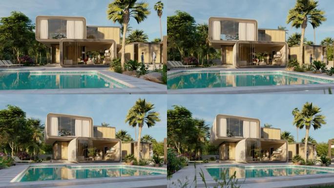 带游泳池和花园的豪华模块化住宅