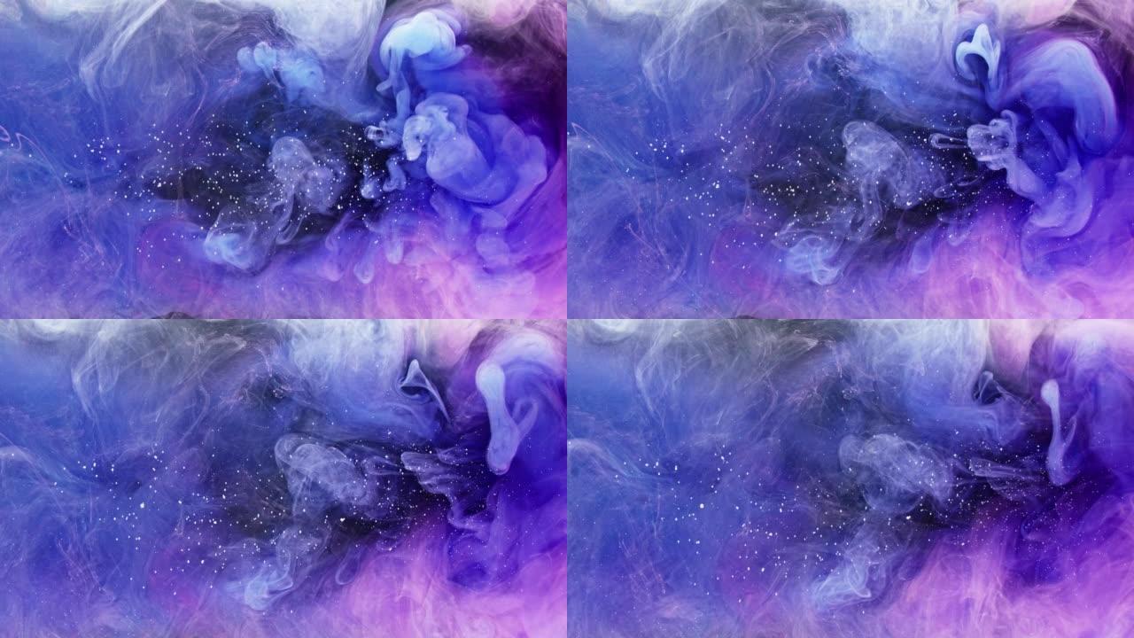 墨水水滴彩色雾流紫色烟雾混合物