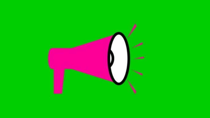 粉红色扩音器的动画符号。循环视频。新闻、公告、宣传、推广、广播、媒体、消息的概念。矢量插图孤立在绿色