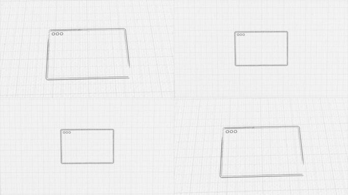 具有彩色绘图效果的浏览器窗口图标。涂鸦动画。4K