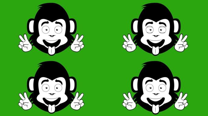 大猩猩脸动画卡通手势爱与和平或v胜利