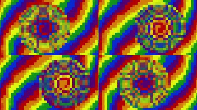 彩虹明亮的调色板旋转形状，动画背景