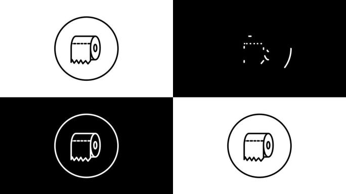 马桶纸卷，黑白线图标矢量插图在一个圆圈视频动画，自画