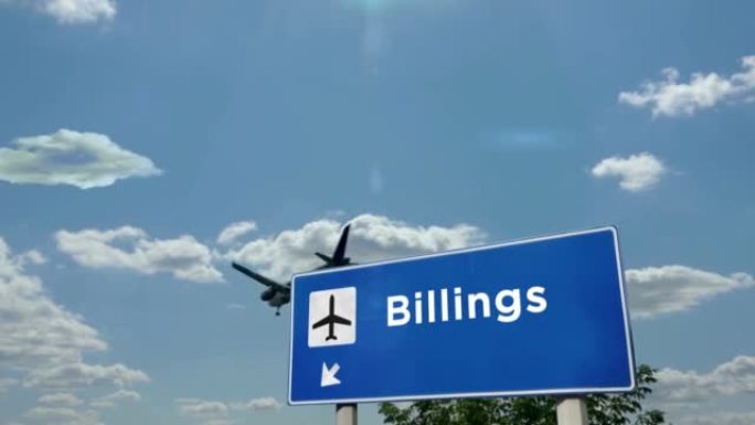 飞机降落在美国比林斯蒙大拿州机场
