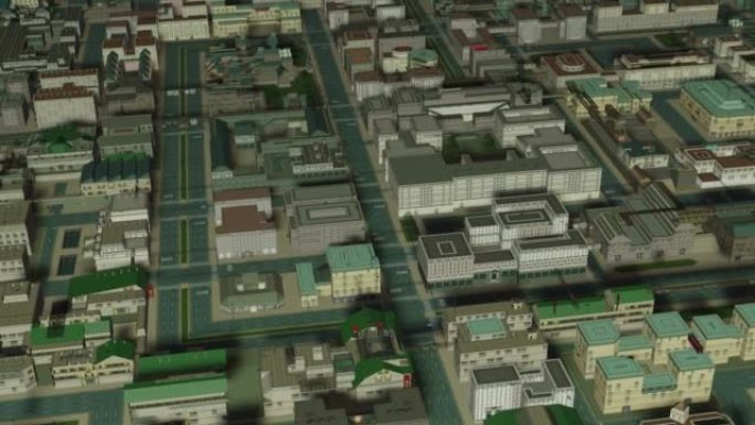 低聚平面风格的彩色城市3d动画