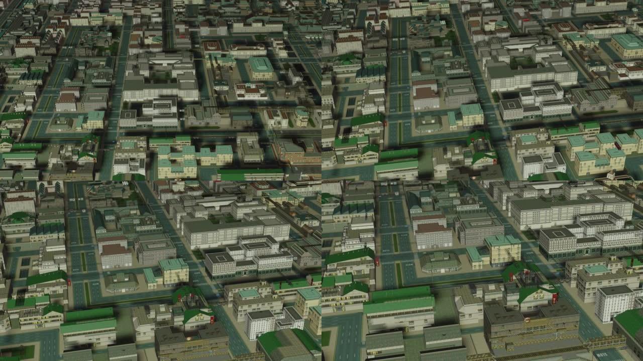 低聚平面风格的彩色城市3d动画