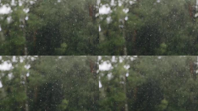 恶劣天气下落入雨滴的凉爽镜头。酷炫的自然镜头