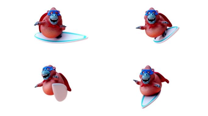 有趣的3D卡通猩猩冲浪