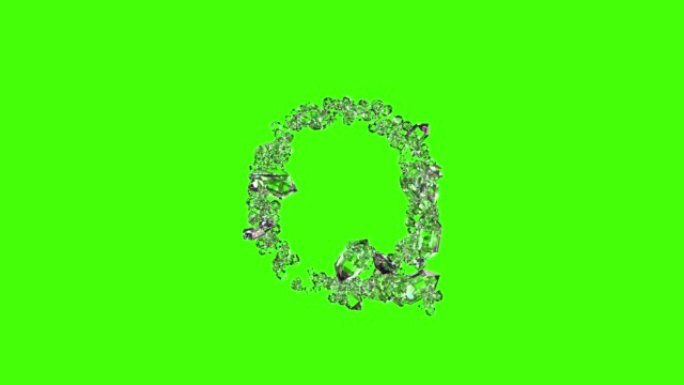 透明明亮水晶字母-色度键屏幕上的字母Q，孤立循环视频