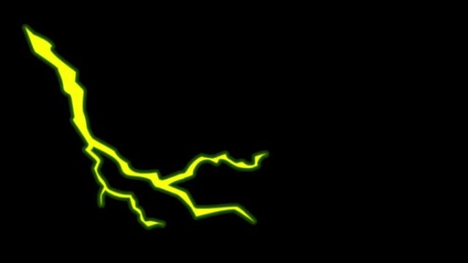 黑色背景上的动画黄色闪电隔离。