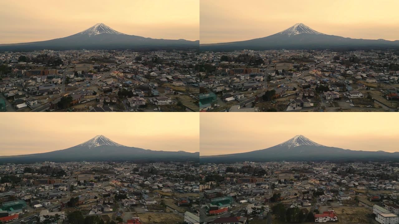富士山城市景观的空中倒退