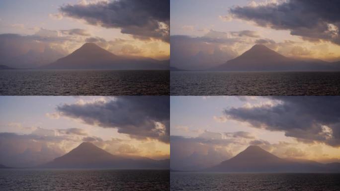 日落时危地马拉阿蒂特兰湖的风景