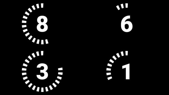 在黑色背景上显示10倍倒数计时器的简单动画