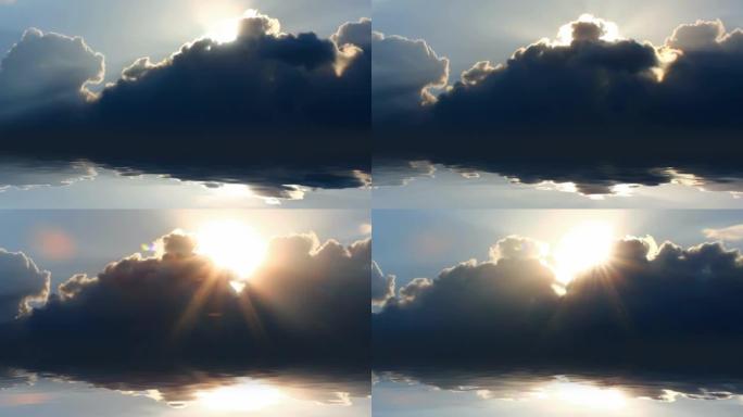 太阳在海上云层后面的时光倒流