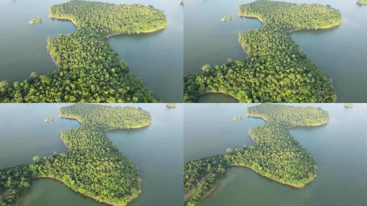热带湖泊和海岸线的空中拍摄，空中视频