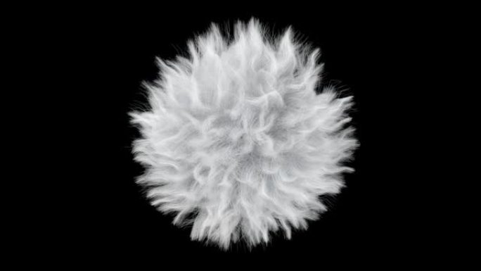 白色蓬松的球体。黑色背景。抽象动画，3d渲染。