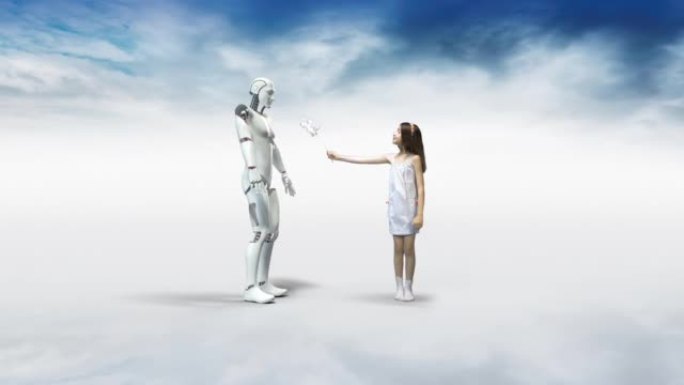 人工智能机器人鞠躬服从一个小人。