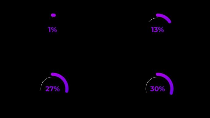 紫色科学效果中的圆圈百分比加载动画0-30%。