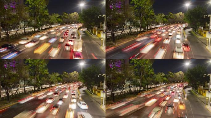 墨西哥城繁忙的Avenida Constituyente在高峰时间挤满了汽车，结束了工作时间，背景是