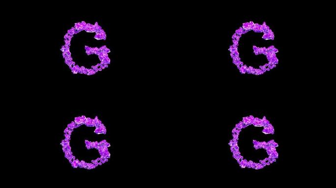粉色宝石字母G，黑色孤立循环视频动画反射