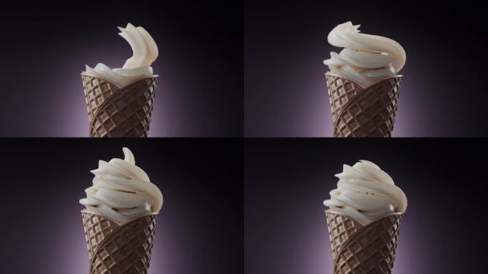 将冰淇淋放入华夫饼蛋筒的动画