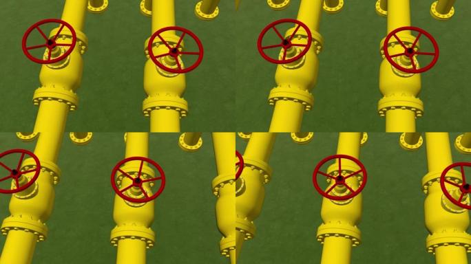 天然气管道是黄色的，有额外的设备