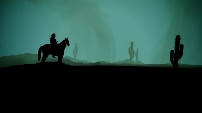 美洲印第安人坐在沙漠中的一匹马上