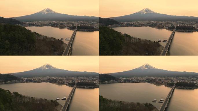 富士山和大桥的鸟瞰图