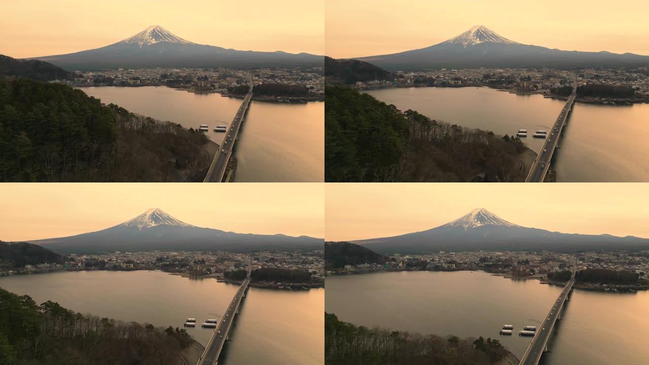 富士山和大桥的鸟瞰图