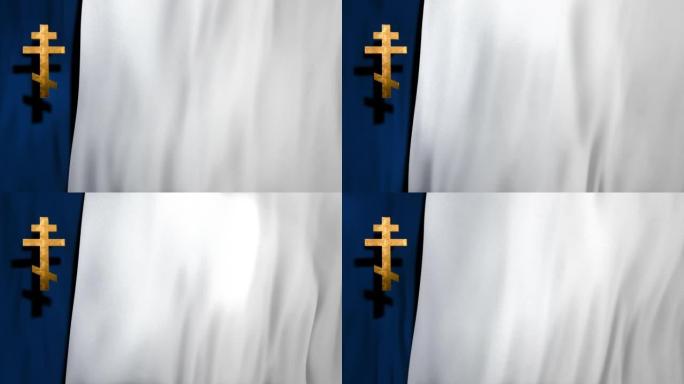 全框蓝白天鹅绒丝绸背景上的环形俄罗斯东正教基督教十字架