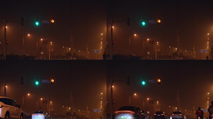 凌晨马路  电动车 红绿灯