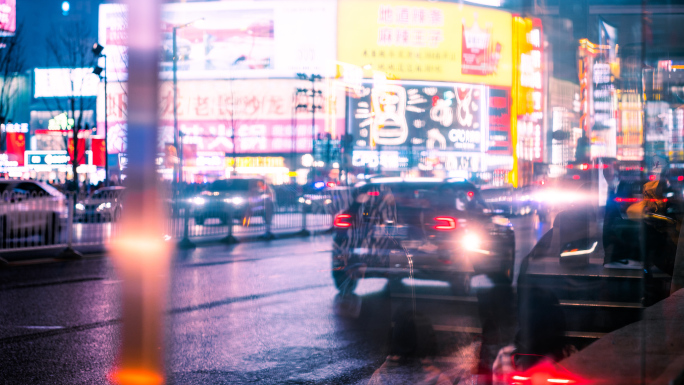 长沙五一路夜晚街道延时