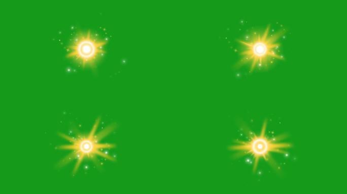 发光的星星和闪光颗粒绿色屏幕运动图形