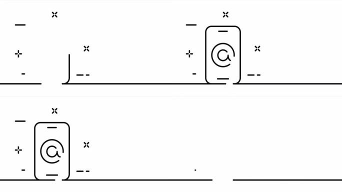 一张线条图，实线互联网。一张线条画的动画电话，邮件和联系我们。技术标志动画。视频4K