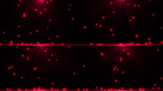 4k分辨率粒子反弹和铺开地板数字背景。弹跳和爆炸发光的红色颗粒。缓缓坠落落地，闪光灯背景