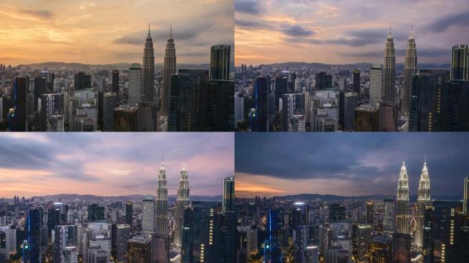 4k UHD日落时吉隆坡城市景观的延时镜头