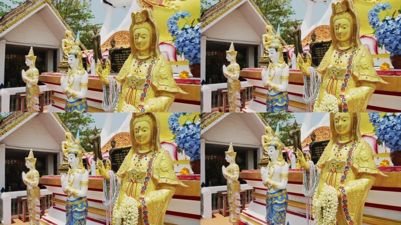 佛教金像在泰国清迈的一座佛教寺庙中关闭，美丽的著名的Wat Phrathat Doi Kham，一个
