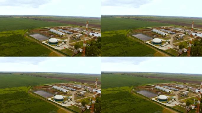 鸟瞰图。从农业废物中生产生物燃料的工厂。农业农场。