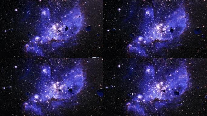 星系太空飞行探索小麦哲伦星云星系4k循环动画在发光的星云，云和恒星场飞行。