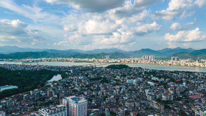 广东潮州市潮州古城和潮州西湖延时航拍4k