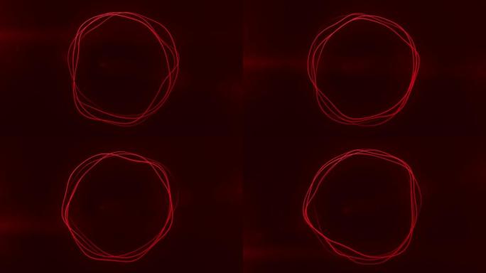 超高清4k抽象3D渲染霓虹灯圈。红色、栗色霓虹灯圈抽象未来高科技运动背景。视频3d动画。3840x2