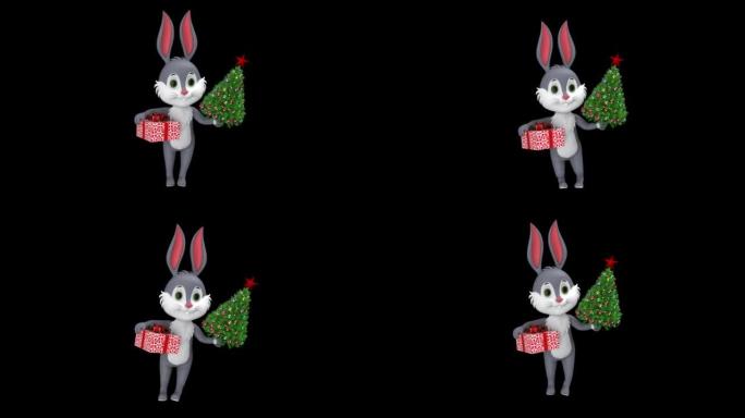 带圣诞礼物环的兔子