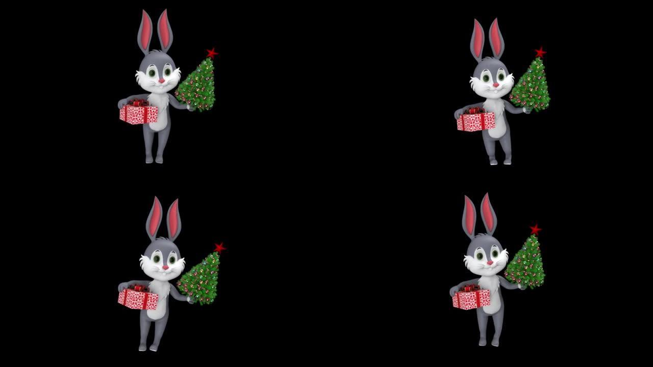 带圣诞礼物环的兔子