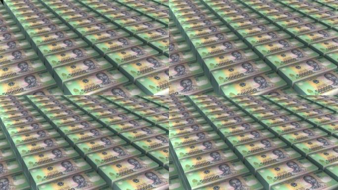 白色背景上500000越南盾纸币的3D动画
