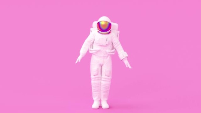 超现实的跳跃宇航员或太空人穿着太空服，未来科幻宇宙银河背景，3d渲染现代时尚当代创意动画，无缝循环插
