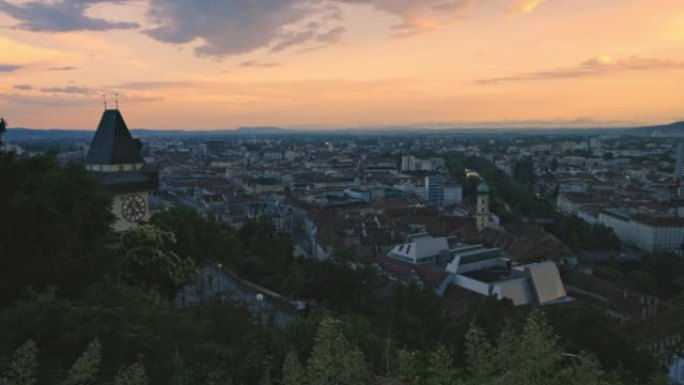 钟楼，格拉茨，奥地利，晚上